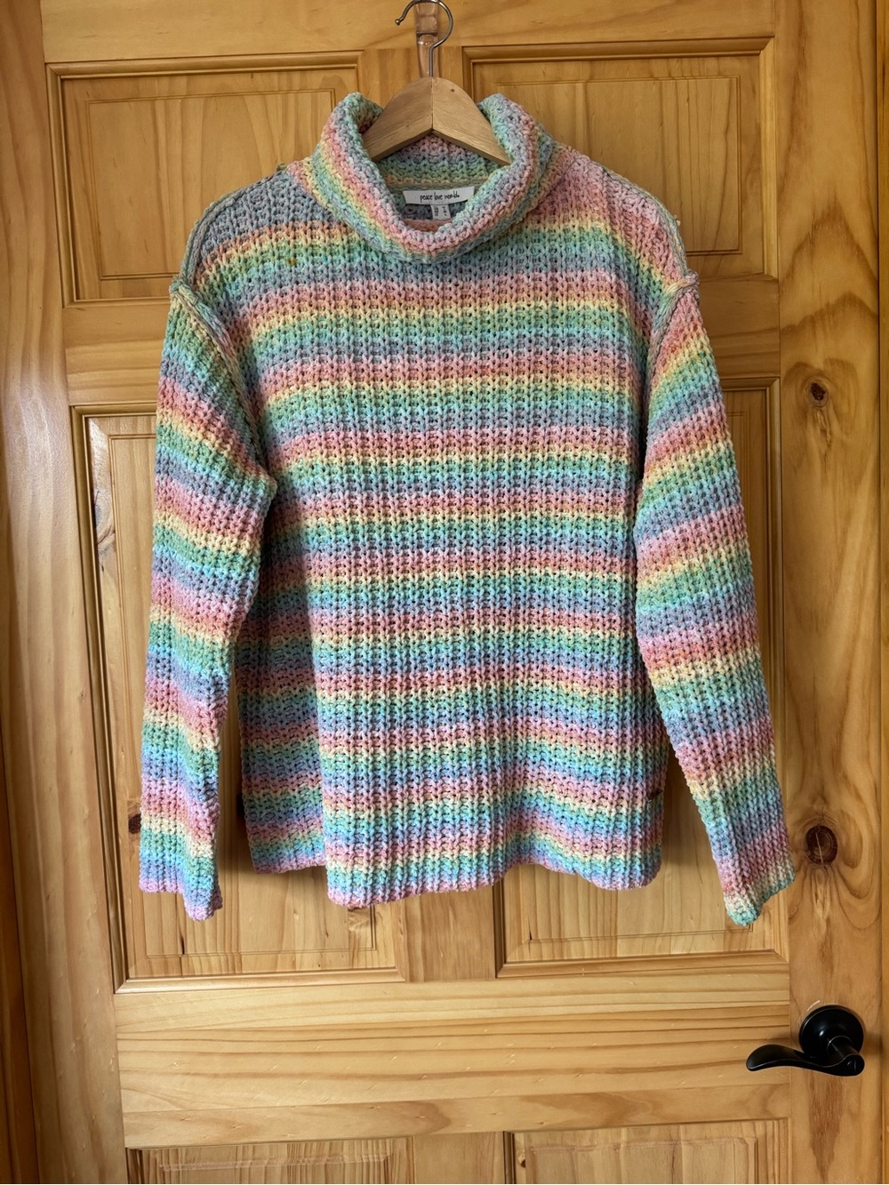 Peace Love World Pastel Striped Cowl Neck Sweater size medium